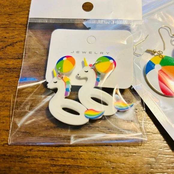 💜4for$20💜 Colorful Unicorn and Beach Ball Earrings Set - Picture 2 of 3
